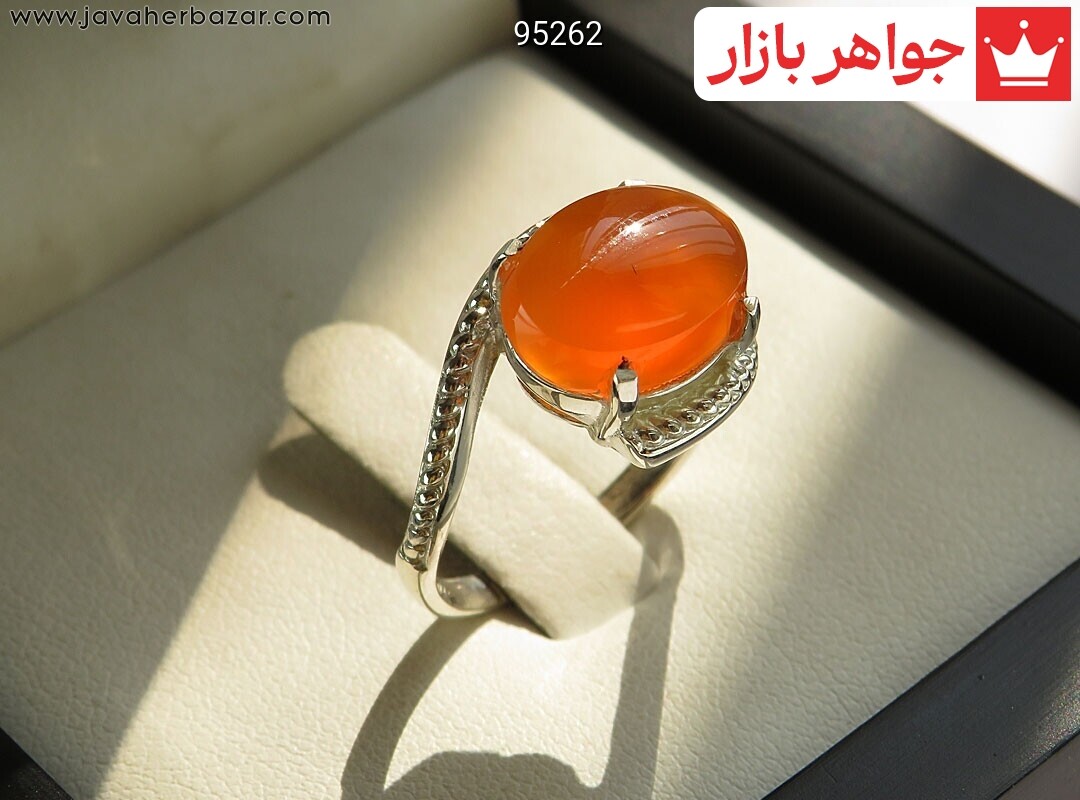 انگشتر نقره عقیق یمنی نارنجی طرح شاینا زنانه [شرف الشمس]